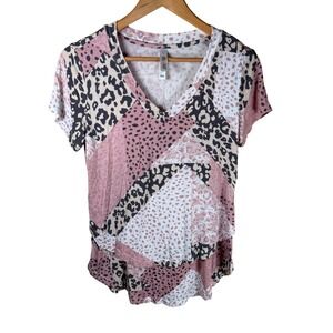 Latched Mama Nursing Top Women Small Pink Leopard Animal Print Patchwork‎ V-Neck